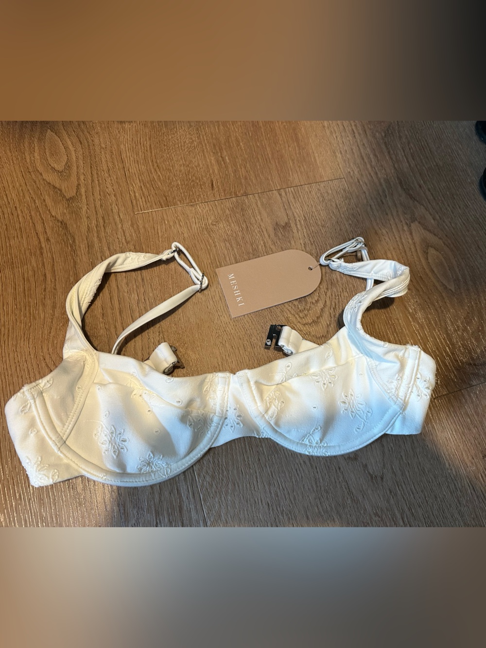Meshki white bikini top with tags, white eyelet